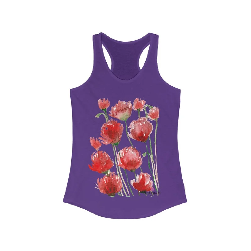 Best Red Poppy Floral Tank, Women's Slim-Fit Best Racerback Tank- Made in USA(US Size: XS-2XL) peekaboo tank top