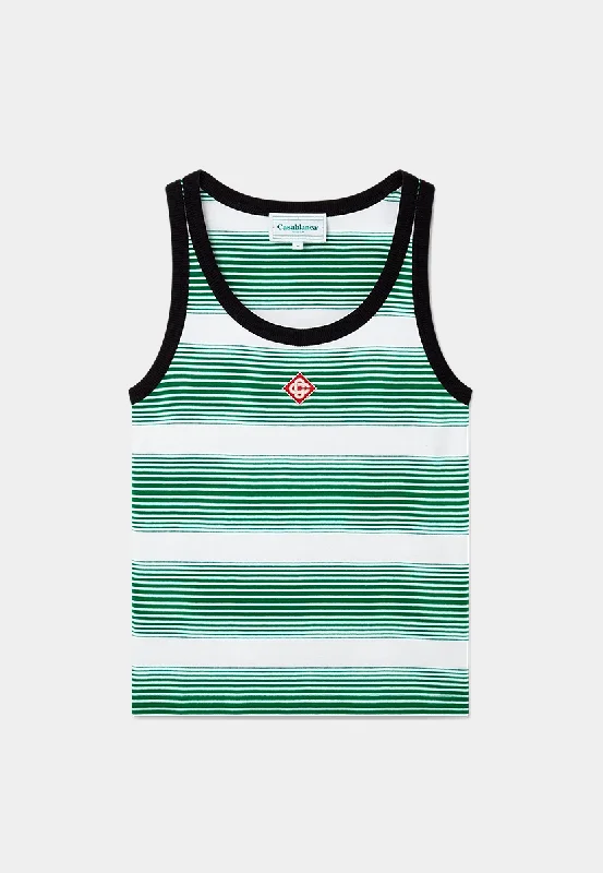 Casablanca Logo Stripe Ringer Tank Green/White lime green tank