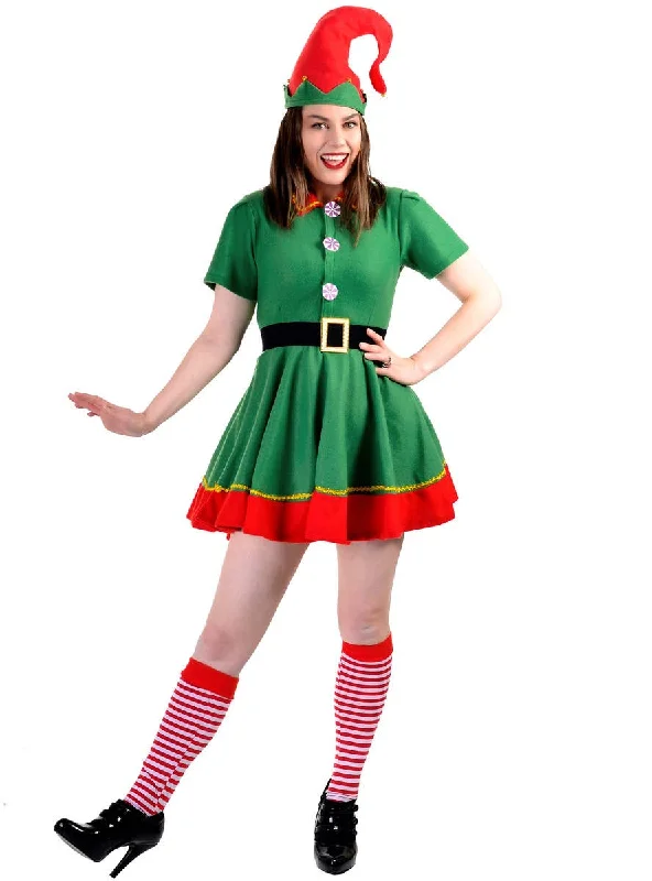 Joyful Green Christmas Elf Womens Fancy Dress Costume Tunics Leisure comfortable