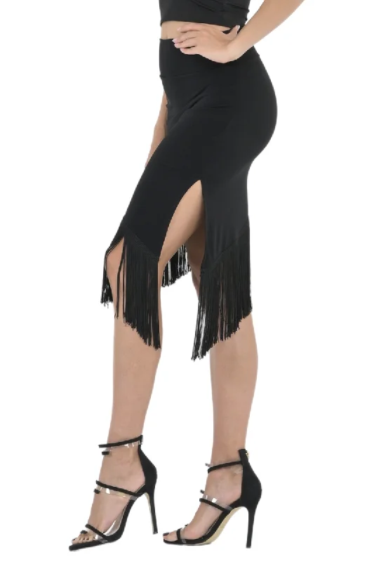 Asymmetric Tango Mini Skirt With Fringe zip skirt side