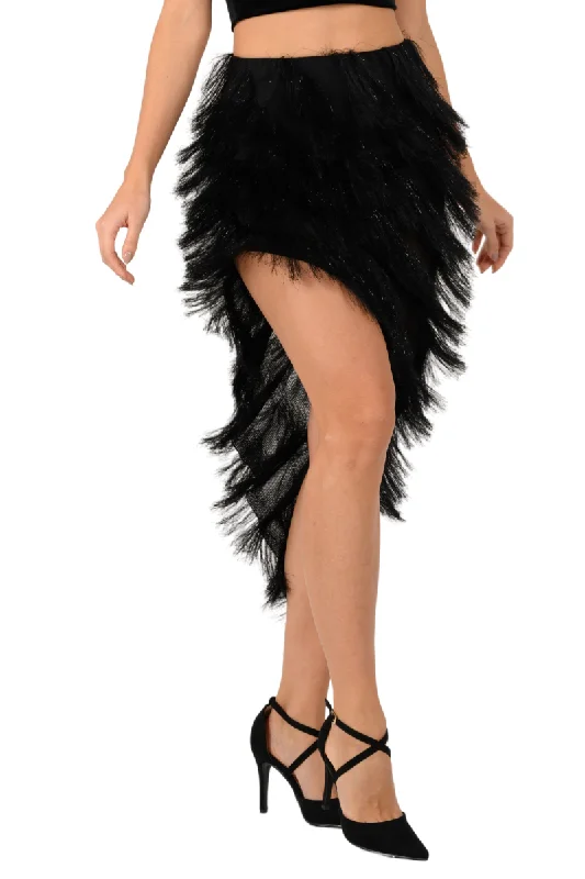 Shimmer Soft Fringe Asymmetric Tango Skirt chiffon skirt delicate