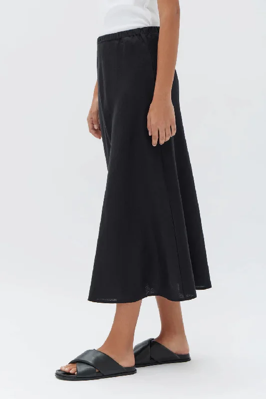 Assembly Label - Stella Linen Bias Skirt, Black flowy skirt hem