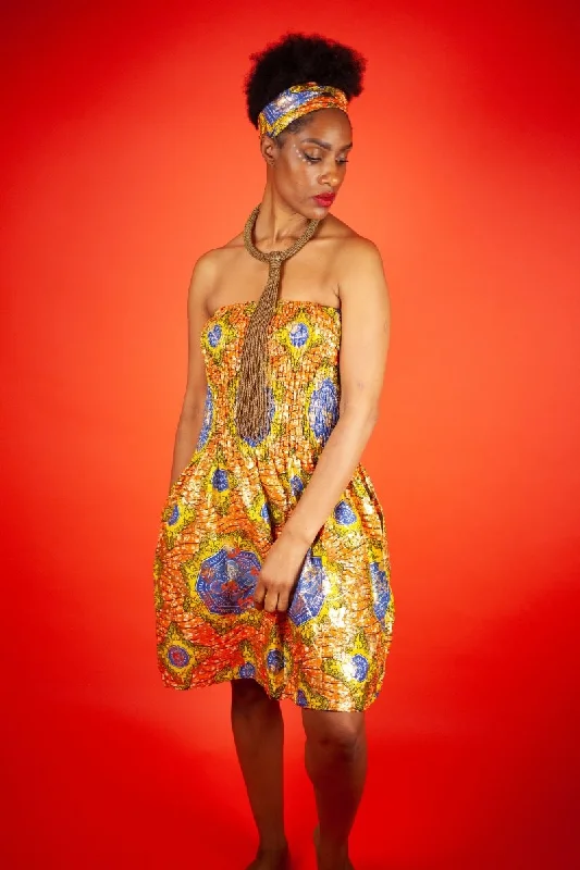 African Dress in Metallic Gold Print Tunics Stylish modern