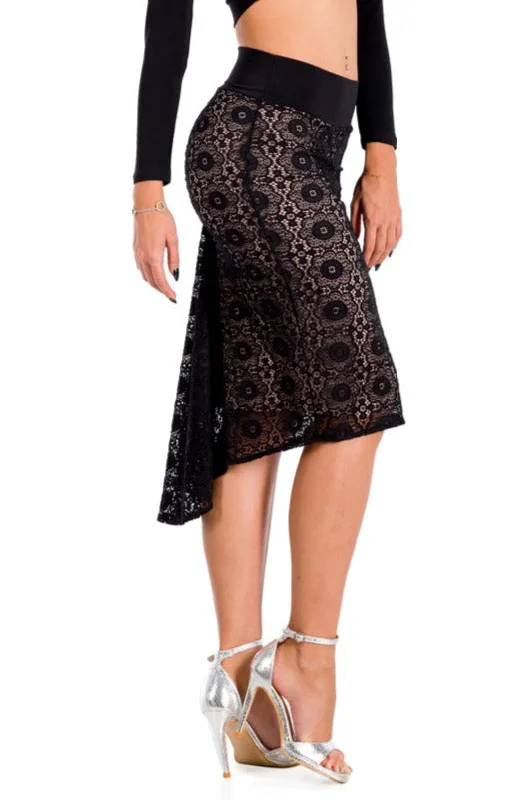 Black Floral Lace Fishtail Tango Skirt velvet skirt rich