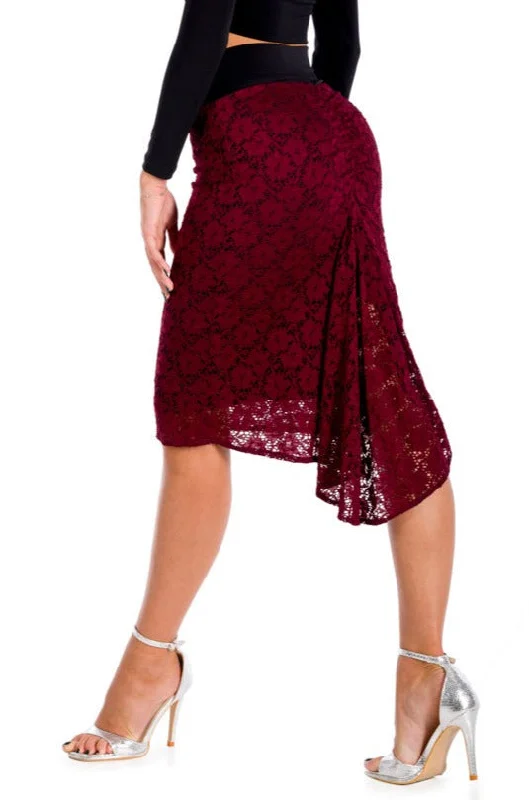 Burgundy Floral Lace Fishtail Tango Skirt denim skirt casual