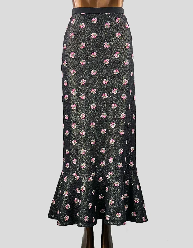 SALONI Floral Print Midi Length Skirt - 10 US | Large velvet skirt plush