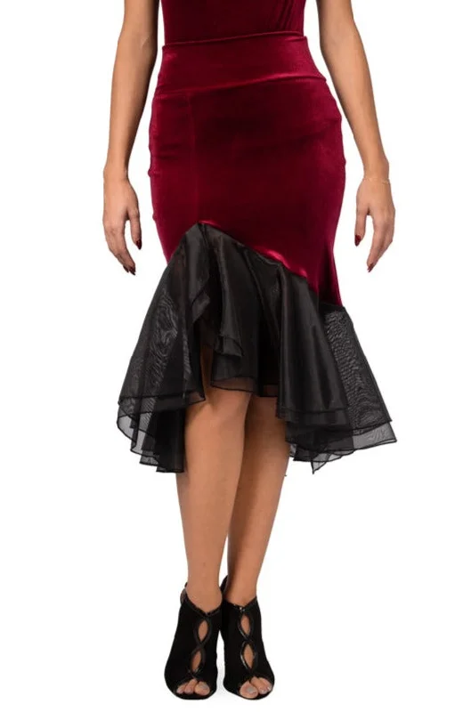 Velvet Skirt With Black Organza Ruffles velvet skirt glossy