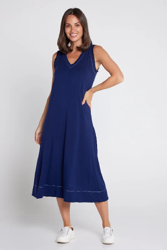 Sleeveless Hayley Stitch Dress - Navy Tunics Top rated