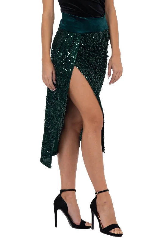 Sequinned Wrap Tango Midi Skirt With High Slit cashmere skirt plush