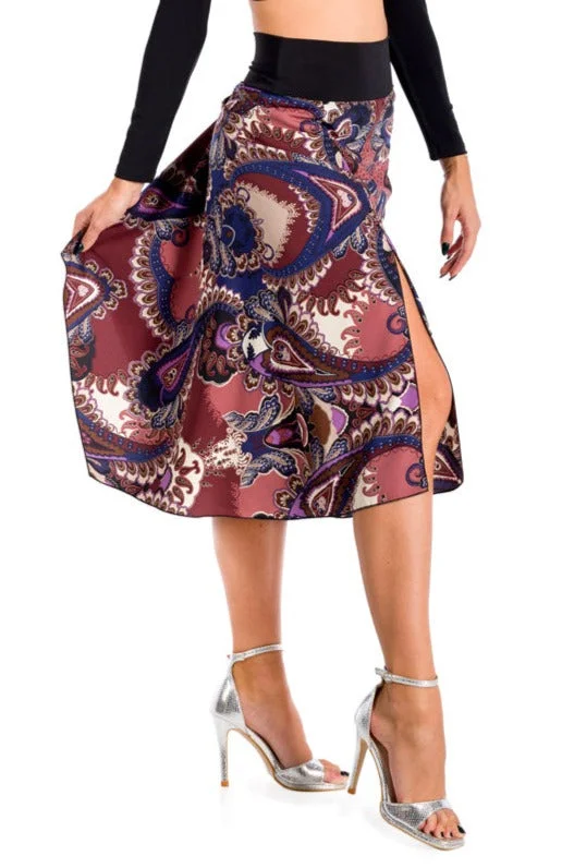 Paisley Print Midi Skirt With Back Movement leather skirt durable