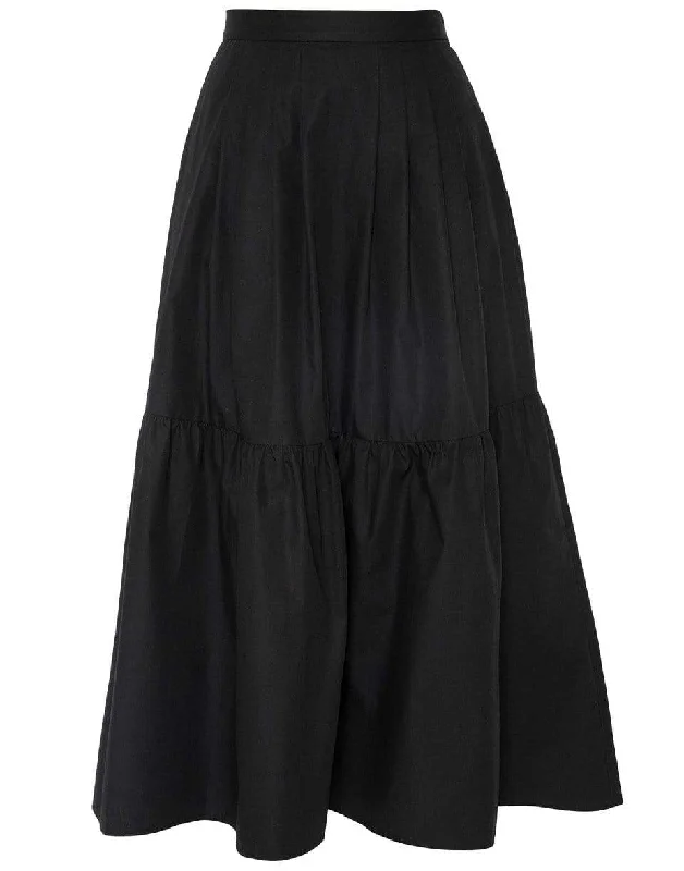 Black Cotton Poplin Full Midi Skirt velvet skirt luxury