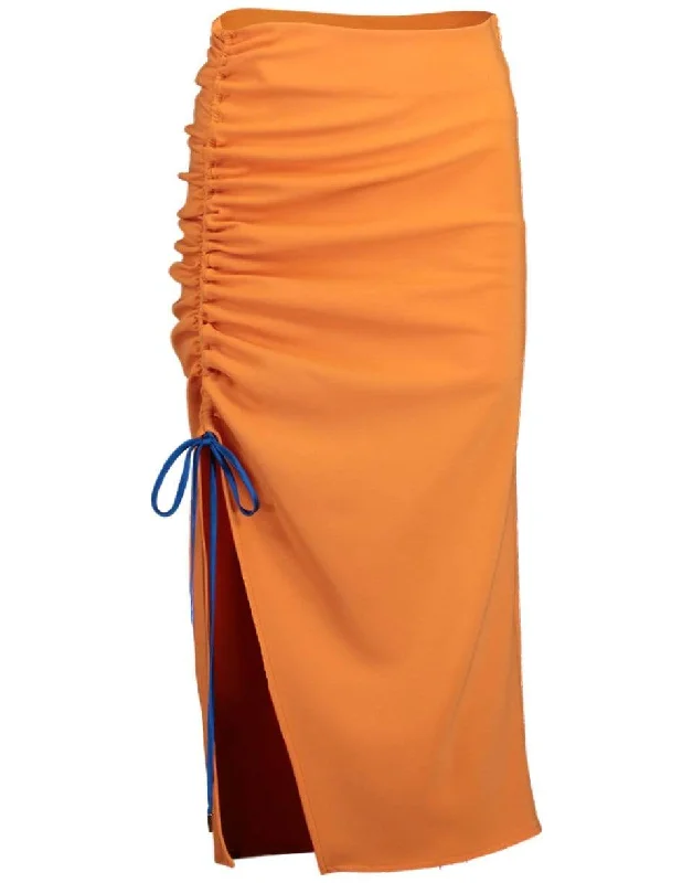 Side Ruched Skirt - Apricot high slit skirt