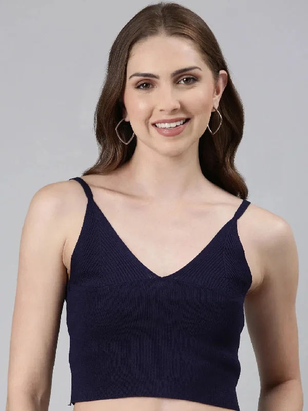 Shoulder Straps Solid Sleeveless Navy Blue Crop Tank Top-TD-1756-Navyblue summer tank top