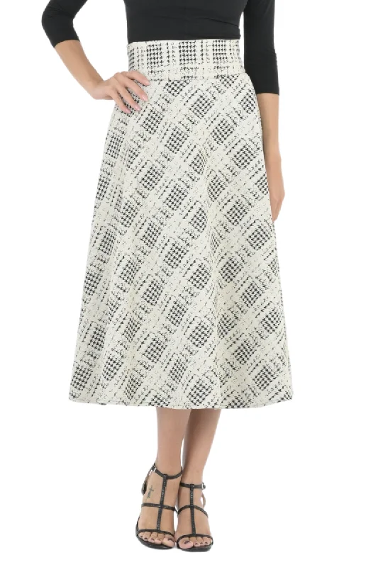 Houndstooth Plaid A-Line Midi Skirt linen skirt breathable