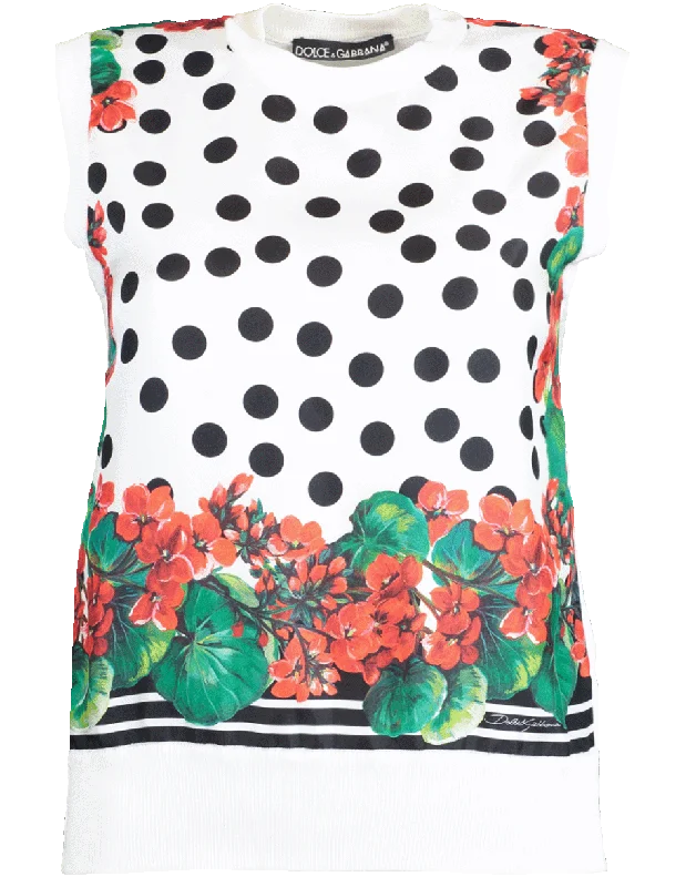 Polka Dot Print Silk Front Tank cherry red tank