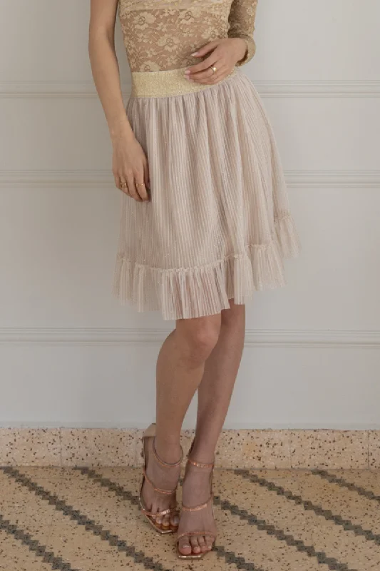 Beige Pleated Above-Knee Prairie Skirt wrap skirt elegant