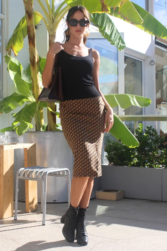 Geometric Print Mustard Yellow Pencil Skirt cashmere skirt fine