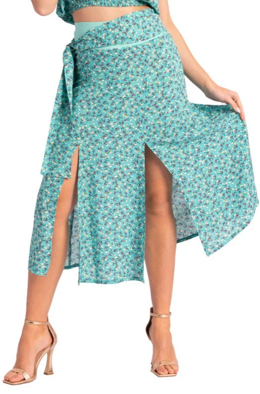 Waist Knot Veraman Floral Print Midi Skirt With Slits cashmere skirt soft