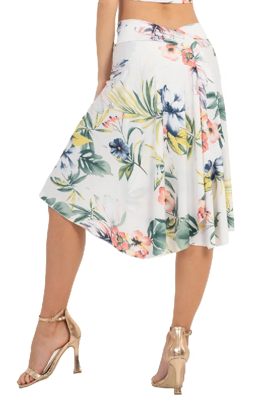 Tropical Print Skirt With Rich Back Draping wool skirt thick