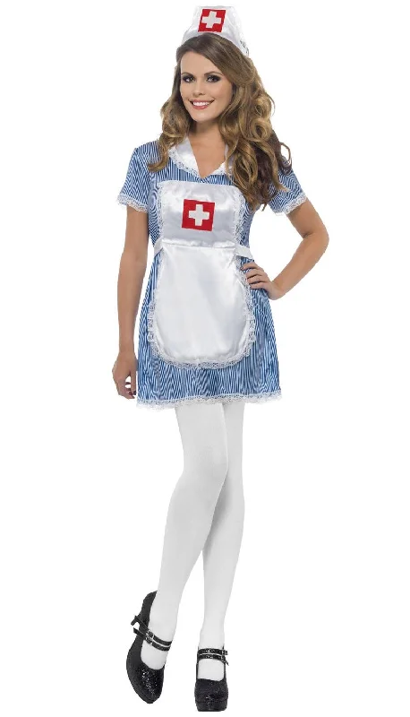 Naughty Nurse Blue Womens Fancy Dress Costume Tunics Sophisticated sleek