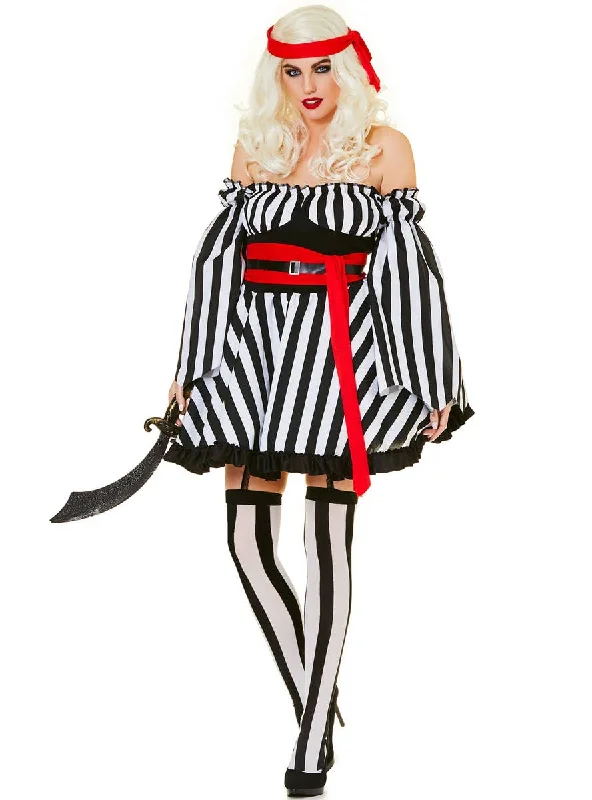 Bonny Black and White Pirate Womens Fancy Dress Costume Pencil Office Professional