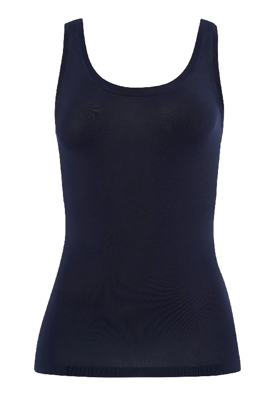 Touch Feeling Round Neck Tank Top | Deep Navy 71814-1610 sheer tank top