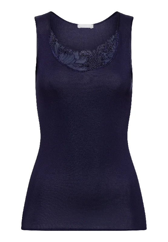 Anne Cotton Round Neck Tank Top | Evening Blue 70932-2621 lace back tank