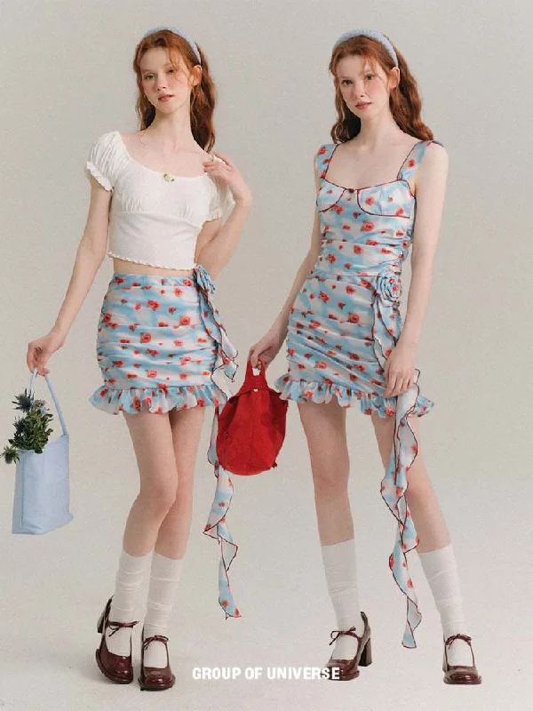 Hand Painted Roses Camisole & Mini Skirt【s0000007390】 floral skirt print