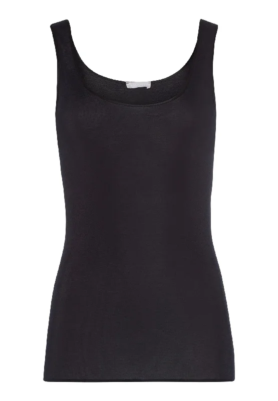 Cotton Seamless Round Neck Cotton Tank Top | Black 71604-019 cutout tank top