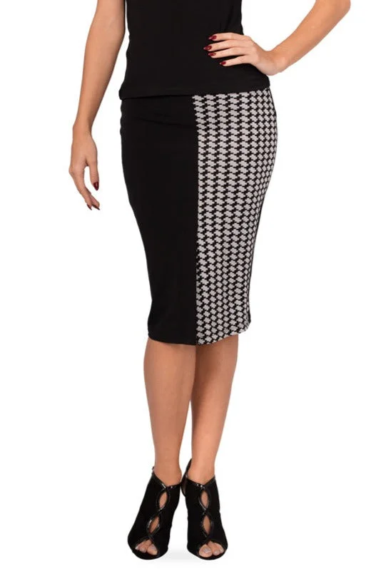 Black Pencil Skirt With Black and White Houndstooth Pattern lace skirt romantic