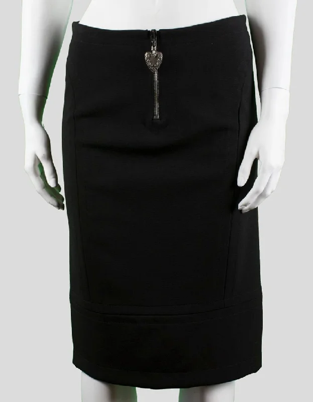 JUSt Cavalli Black Knee Length Pencil Skirt With Heart Designed Exposed Front Zipper Size 42 a-line skirt cut