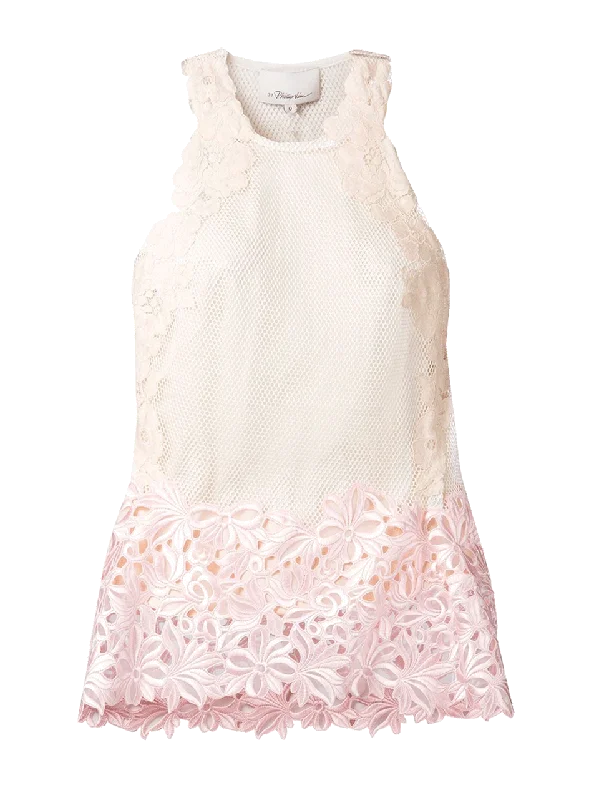 Tank With Floral Lace Sleeve Inserts white tank top