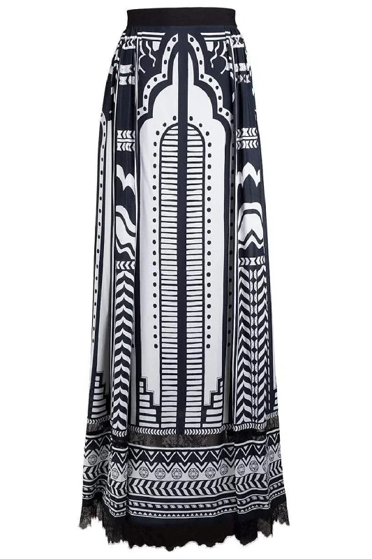 Printed Silk Long Skirt denim skirt classic