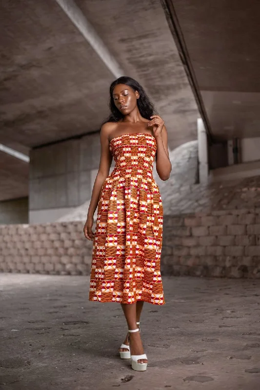 African Dress in Orange Ankara Print Tunics Practical easy-care