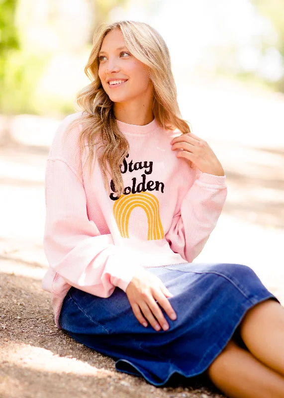 Stay Golden Crewneck Sweatshirt - FINAL SALE Hoodie with Hem Ribbing Snug Secure