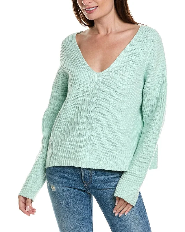 Theory Easy V-Neck Wool-Blend Sweater Open Front Closed Front Wrap Front