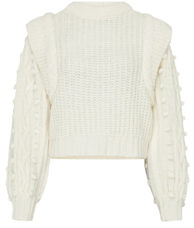 Farm Rio Women's Off White Braided Chunky Knit Sweater Pullover Scalloped Neck Pullover