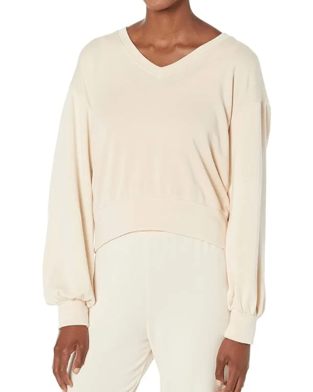 SUNDRY V-Neck Pullover in Ecru Flutter Sleeve Feminine