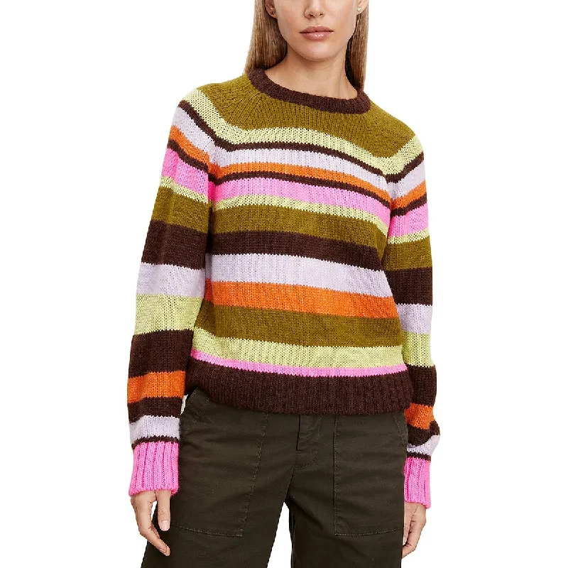 Womens Striped Knit Crewneck Sweater Boxy Sweater Fitted Sweater A-Line