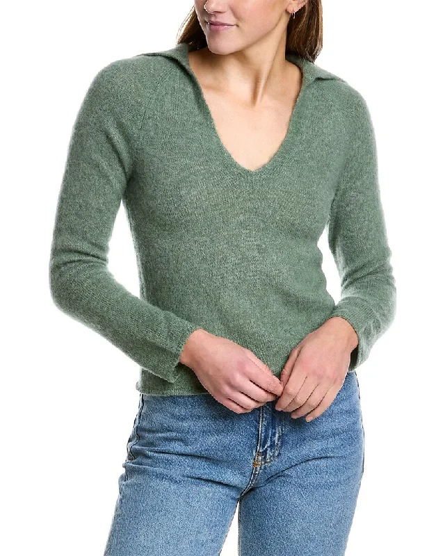 Vince Brushed V-Neck Polo Alpaca & Wool-Blend Sweater Notch Collar Peter Pan Collar Cowl Neck