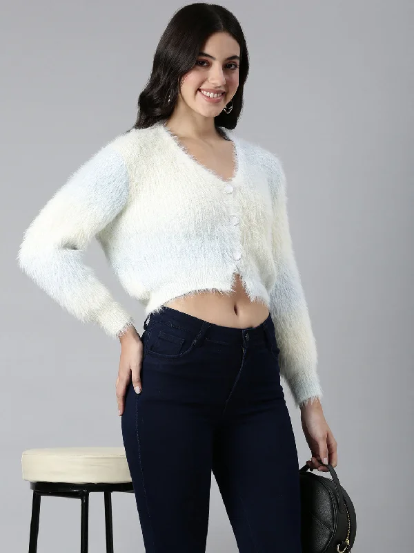 Women Abstract Crop Cream Cardigan-CHN-206-Cream Terry Terry Cloth Terry Knit