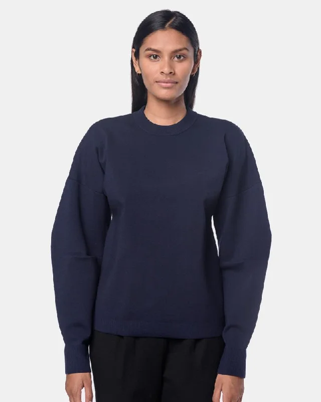 Sculpted Wool Zip Pullover in Navy Wrist Length Sleeve