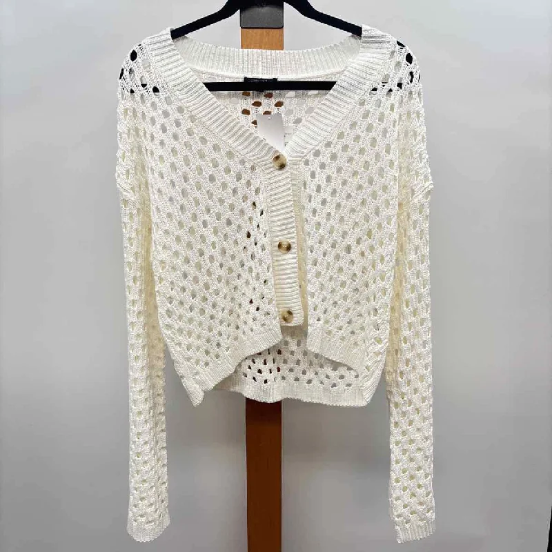 Papermoon Women's Size L White Open Weave Cardigan Elasticated Padded Insulated