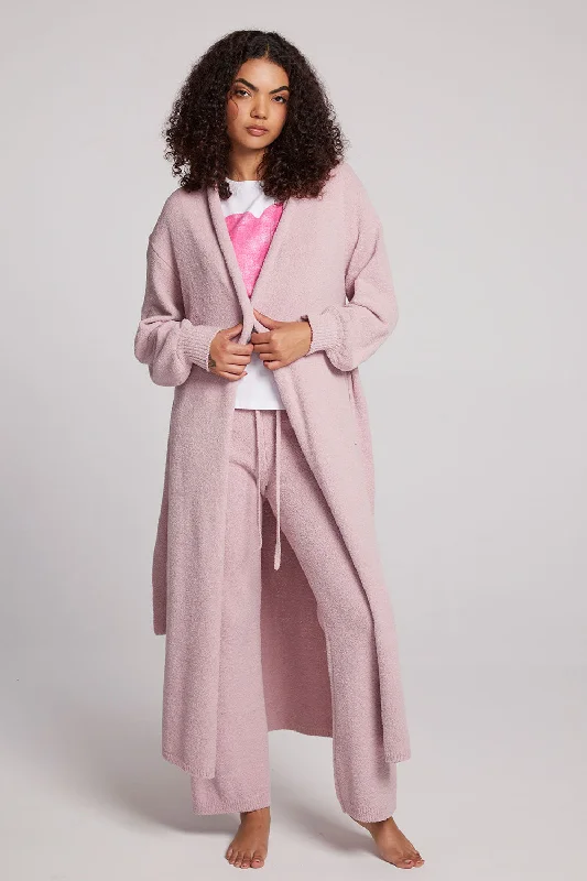 Eveee Mauve Rose Maxi Cardigan Mesh Fabric Canvas Fabric Denim Fabric