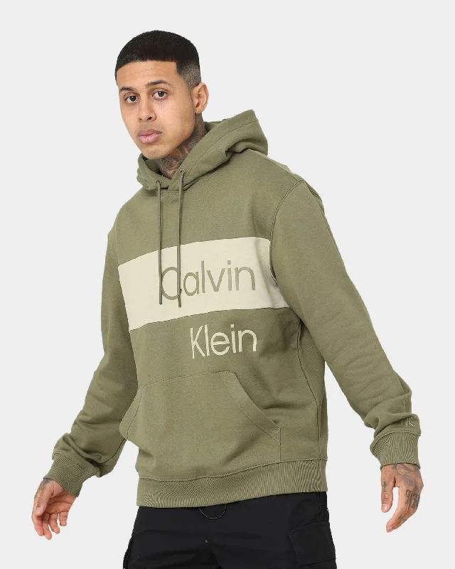 Calvin Klein Institutional Blocking Hoodie Burnt Olive Hoodie with Ribbed Neckline Snug Warm