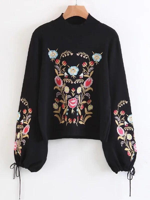 Floral Printed High Neck Pullover Sweaters for Women 9421 Bateau Neck Pullover