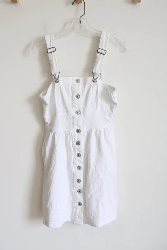 American Eagle Button Down White Denim Jumper Dress | S Glossy Satin Silk