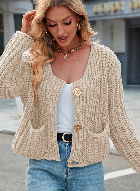 Cropped Knit Cardigan Tailored Straight A-Line