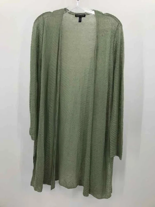 Pre-Owned Eileen Fisher Green Size Small Cardigan Sweater Jersey Fabric Tulle Fabric Batik Fabric