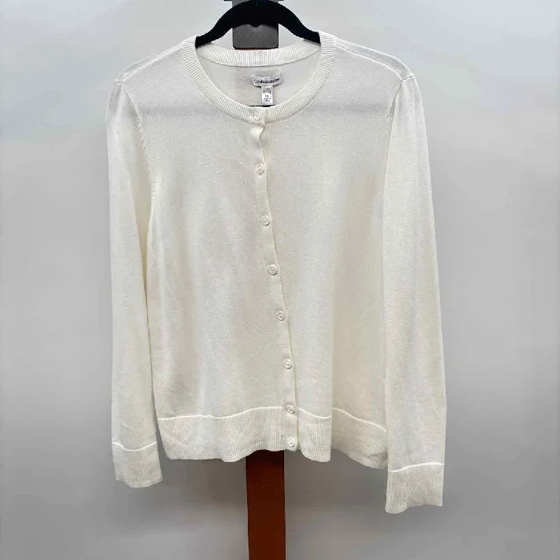 Croft & Barrow Women's Size LP White Solid Cardigan Boat Neck Shawl Collar Notched Collar